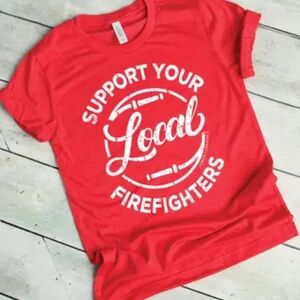 3/$18 Red Short Sleeve Tee Support Your Local Firefighters Sz S